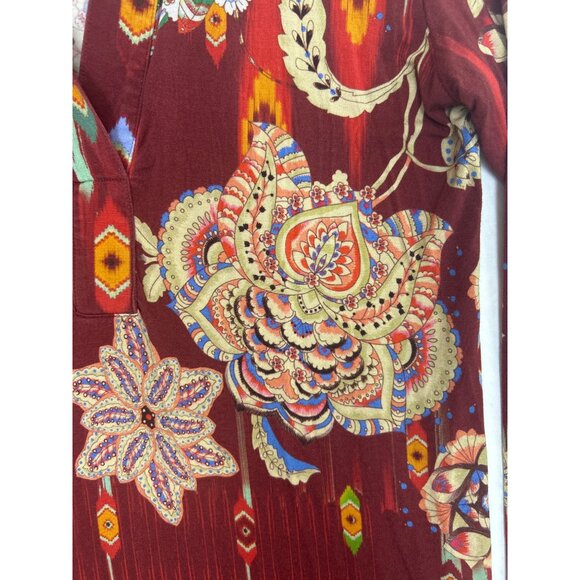 Johnny Was Feather Swing Polo Top Boho V-Neck XS Long Sleeve Fall Lightweight - Picture 11 of 14